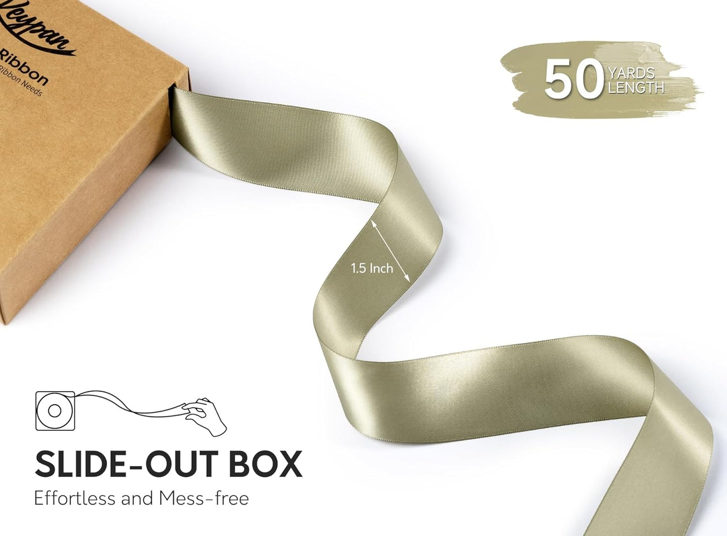 Sage Green Satin Ribbon 1-1/2 Inch x 50 Yards Double-Faced Ribbons for Gift Wrapping Crafts Flower Bouquet Wedding Paper Bows Invitations