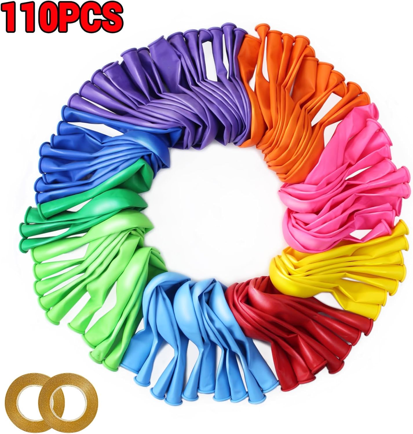 Assorted color Balloon 110pcs, color Latex Balloons 12 inch for Birthday Valentine’s Day Wedding(with 2 Ribbons).