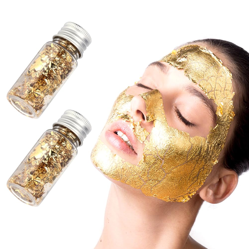 Lwuey Decorating Flakes, Gold Leaf Cake Decoration Flake Goldlen Toppers Gilding Foil Decor Imitation Metallic Decorative Drink Cooking Chocolates Cakes Drinks Dessert Cupcake Makeup 4PCS