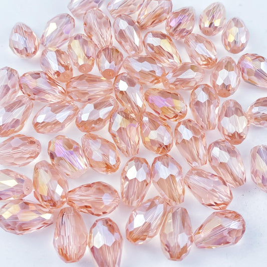 130pcs 6x8mm Teardrop Crystal Glass Beads Vertical Hole Faceted Glass Teardrop Spacer Beads for Bracelets Necklace Earring DIY Jewelry Making Craft(Pink AB)