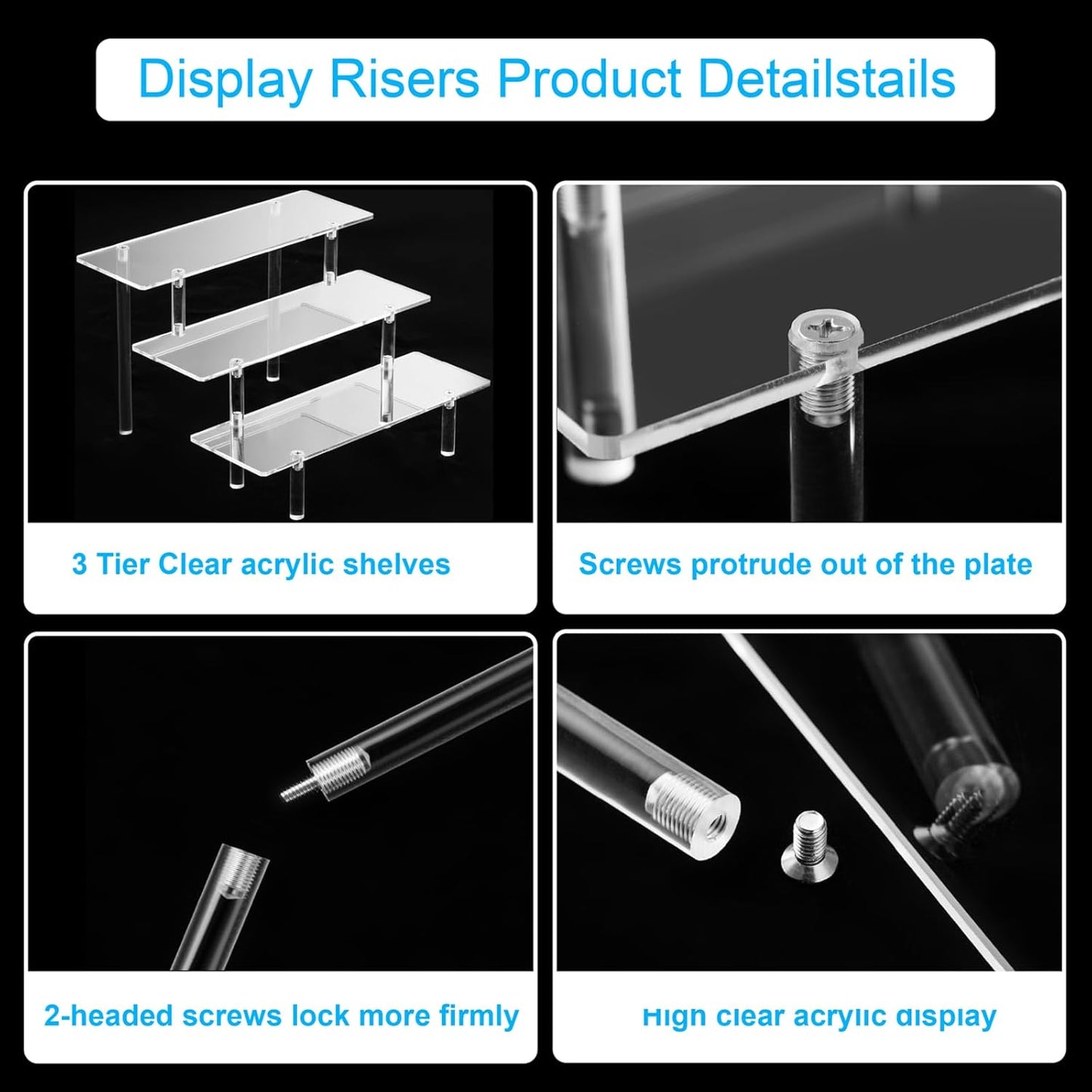 2PCS Acrylic Display Risers, 3 Tier Clear Cupcake Stand Risers, Organizer for Perfume, Funko POP, Food, Tabletop Use