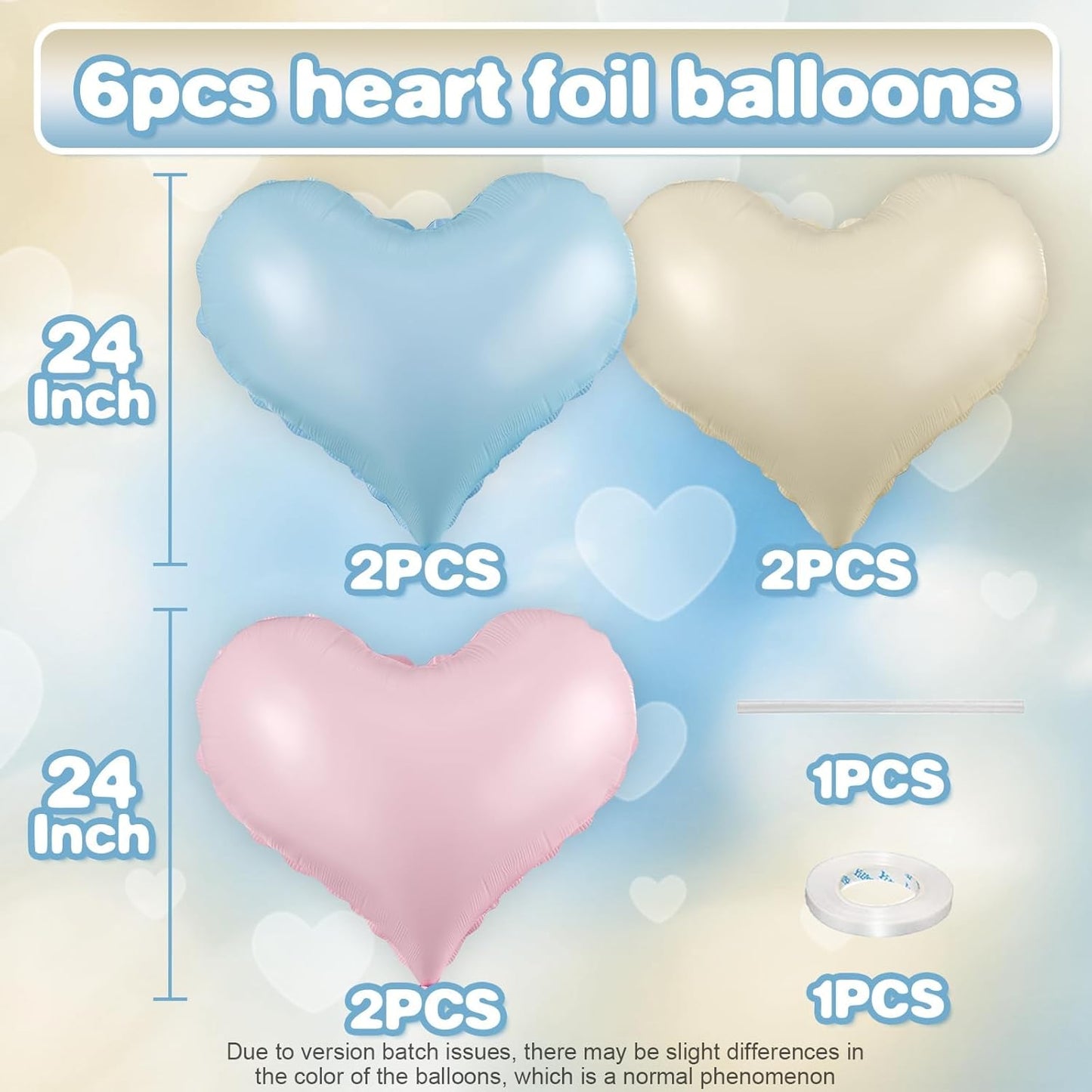 Pink Blue White Heart Balloons,24Inch Large Heart Foil Balloons for Valentine's Day Birthday Wedding Baby Shower Anniversary Party Decorations