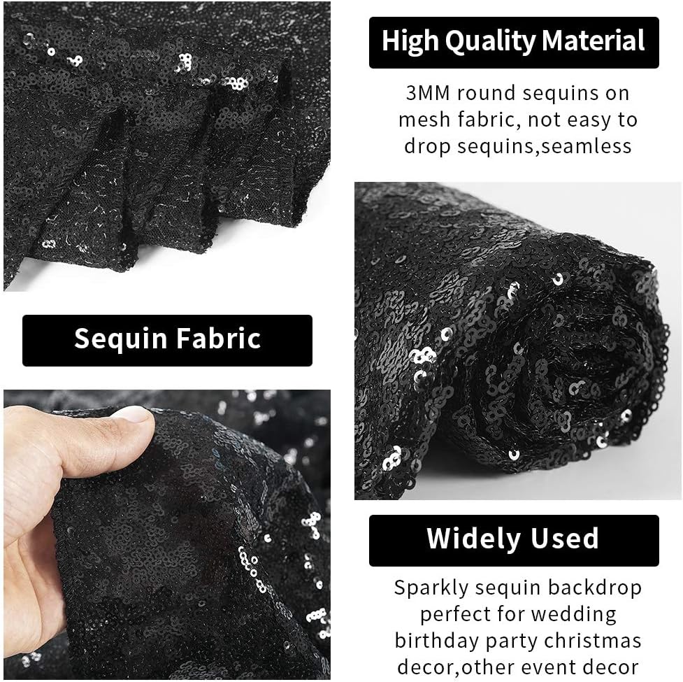 Hahuho Black Sequin Backdrop Curtain, 2PCS 2FTx8FT Glitter Backdrop Curtain for Parties, Christmas, Wedding, Party Decoration（2 Panels, 2FT x 8FT, Black