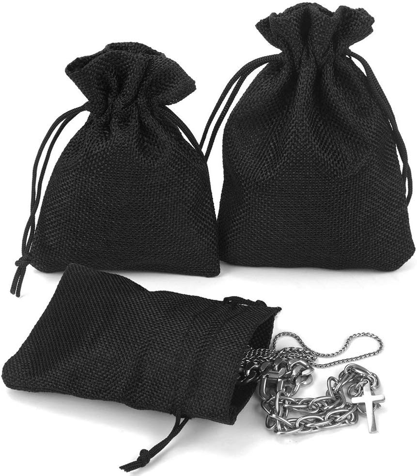20Pcs Black Burlap Bags 5x7 inch, Drawstring Linen Gift Bags Small Jewelry Jute Sacks Halloween Candy Pouch Wedding Party Favor Bags