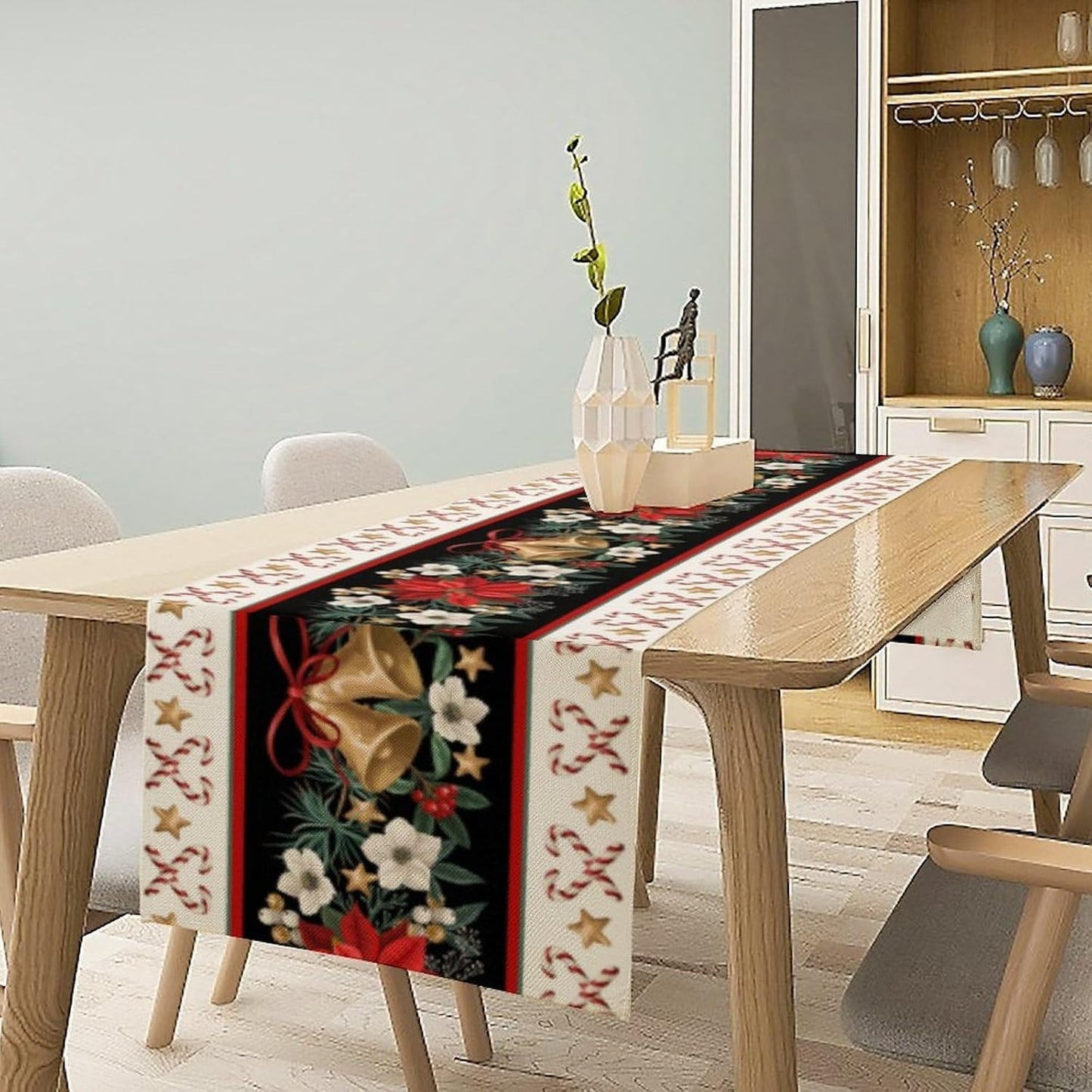 Christmas Table Runner, Xmas Holiday Seasonal Winter Table Cloth Kitchen Dining Table Decoration for Home Party Decor 13x108 Inch