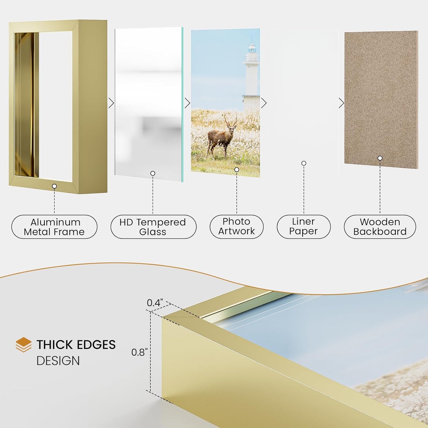 10x13 Aluminum Metal Picture Frame,Tempered Glass Gold Photo Frame 10x13 for Family Photo,Posters,Art,Document to Wall Mount Horizontally or Vertically