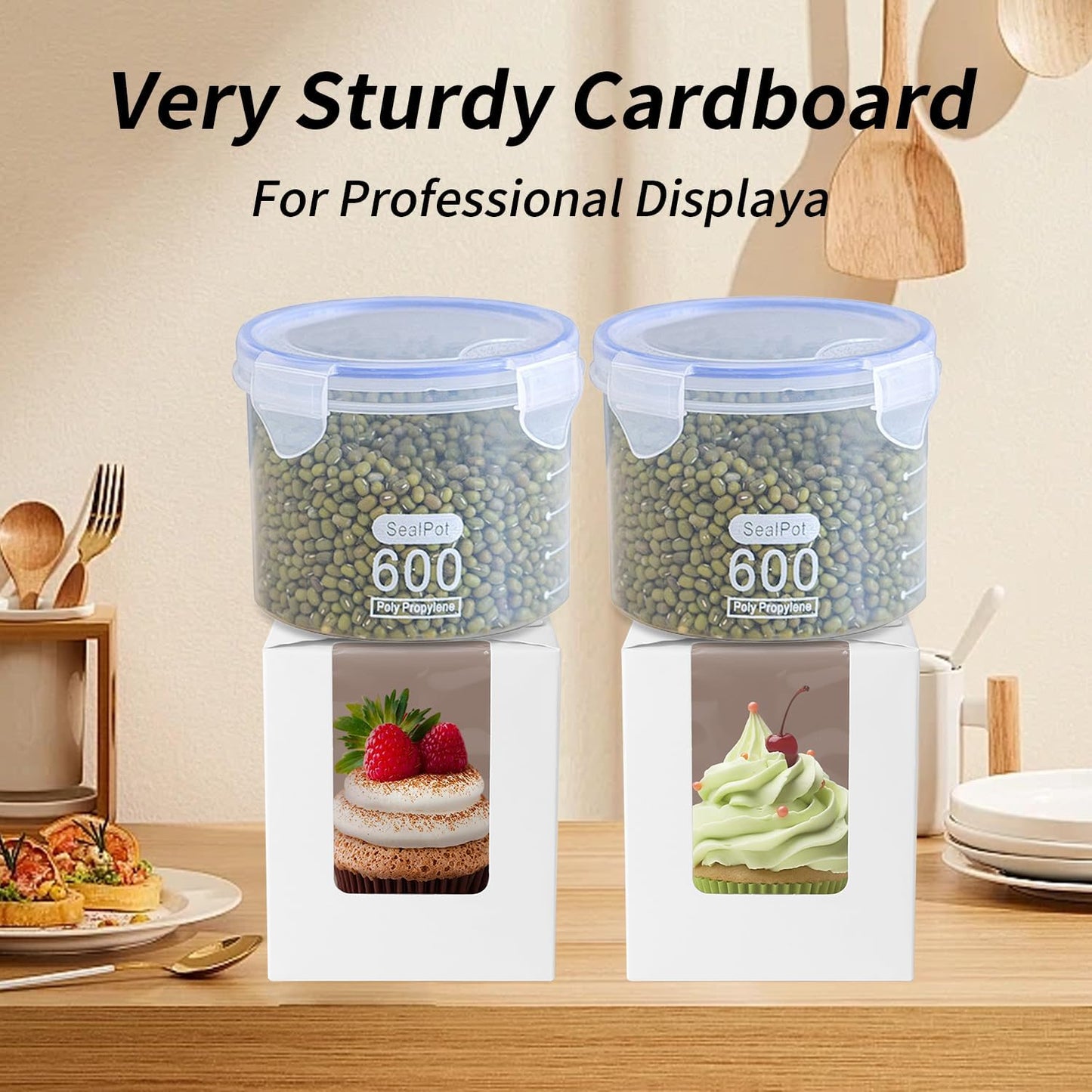 JCD 120Packs Cupcake Boxes with Window and Handle and Insert,Individual Disposable White Single Cupcakes Box Individuals Cupcake Holders White Single Cupcakes Boxes Containers (White/120Pcs)