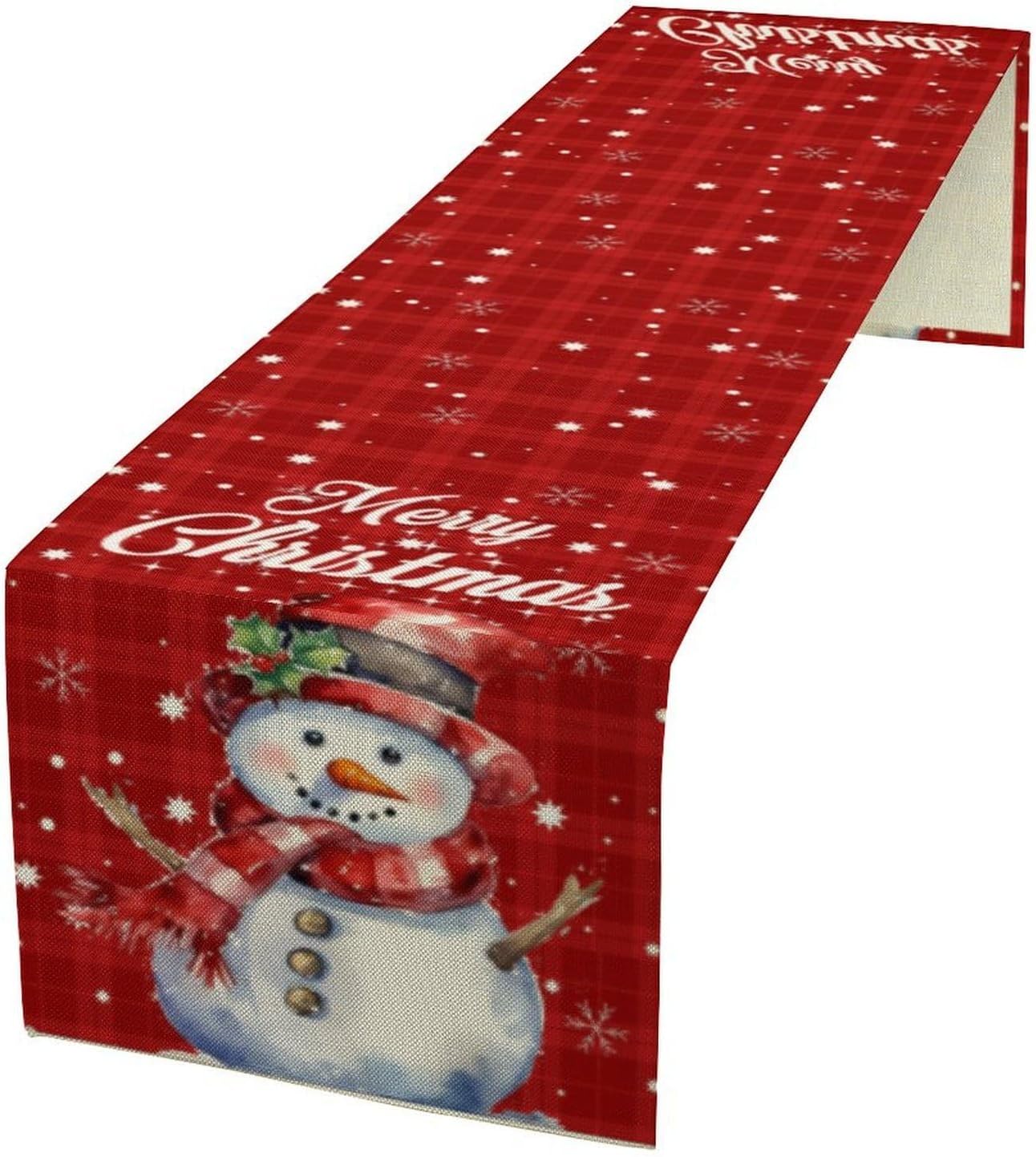 Christmas Table Runner,Christmas Snowman Snowflakes Winter Seasonal Table Cloth Kitchen Dining Table Decoration for Home Party Decor 13x60 Inch