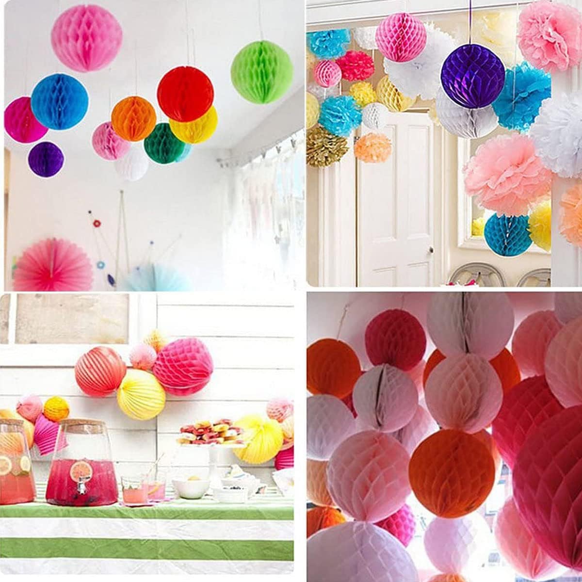 12pcs Party Honeycomb Balls Decorations 4'' 8'' 10'' Honeycomb Ball Flower Tissue Pom Poms Flower Balls Hanging Flower Balls for Baby Shower Birthday Wedding Nursery Wall Decor(4'' 8'' 10'' Pink Kit)