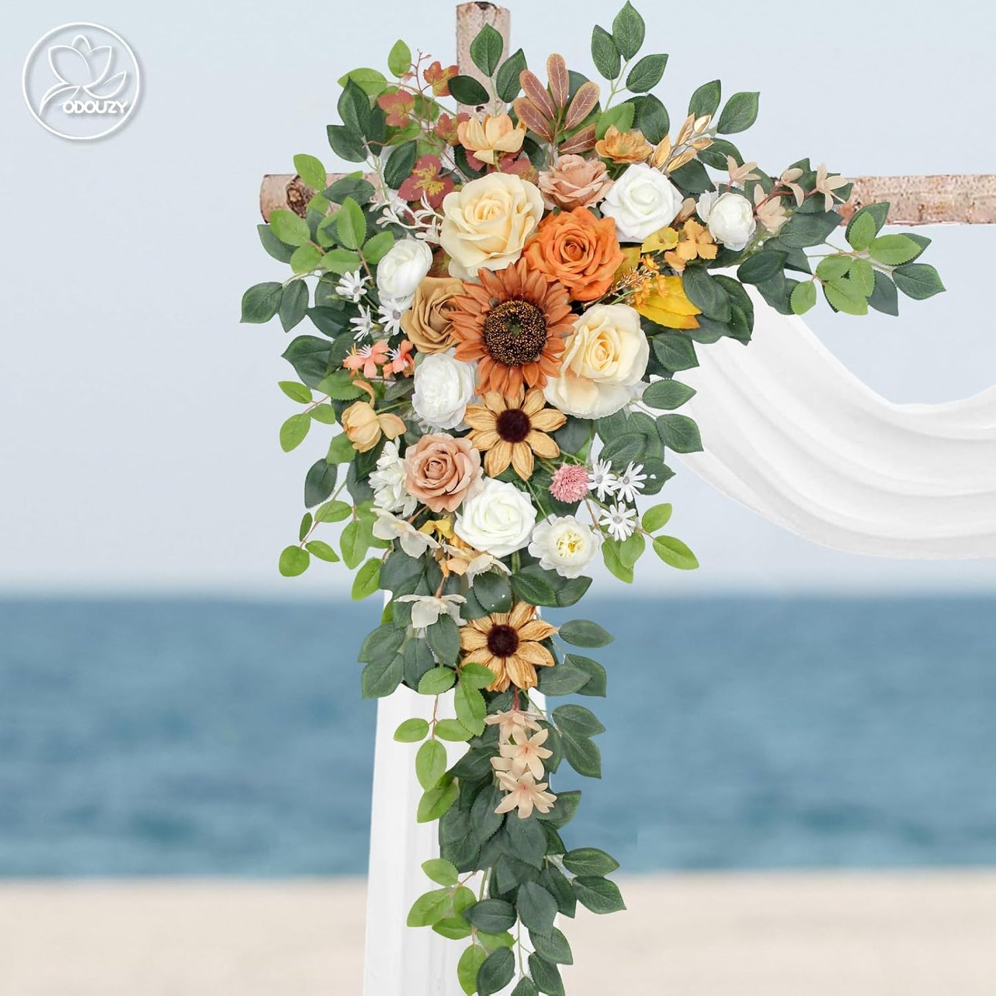 Wedding Arch Flowers Kit,Artificial Flower Arch Decor (Set of 3),2pcs Artificial Flower Arrangement with 1pc Sheer Drape for Wedding Decor Reception Backdrop Floral Decorations (Coffee Orange)