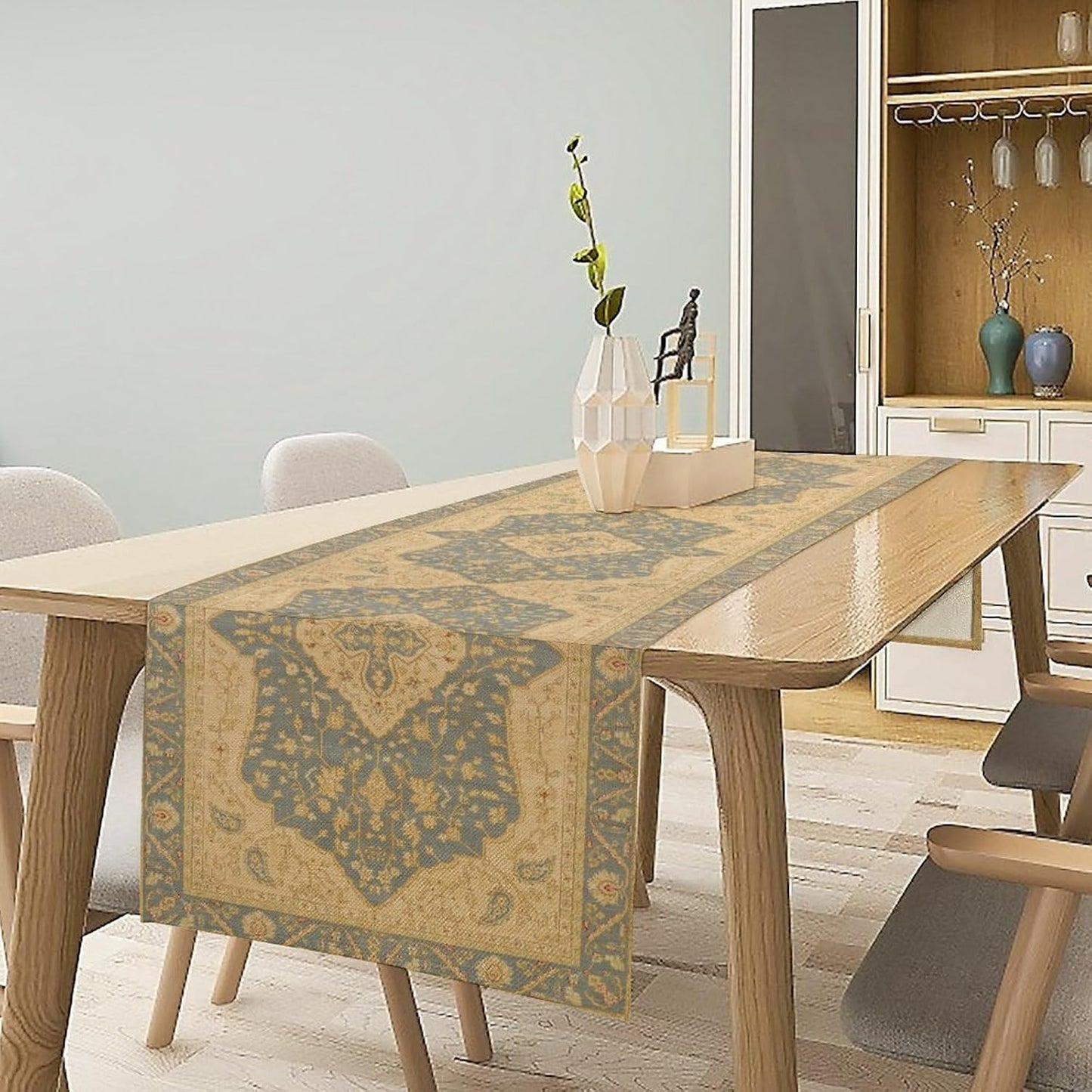 Boho Table Runner,Vintage Geometric Traditional Textured Rustic Farmhouse Bohemia for Home Farmhouse Kitchen Table Dining Coffee Room Garden Party Wedding Decor 13x72in