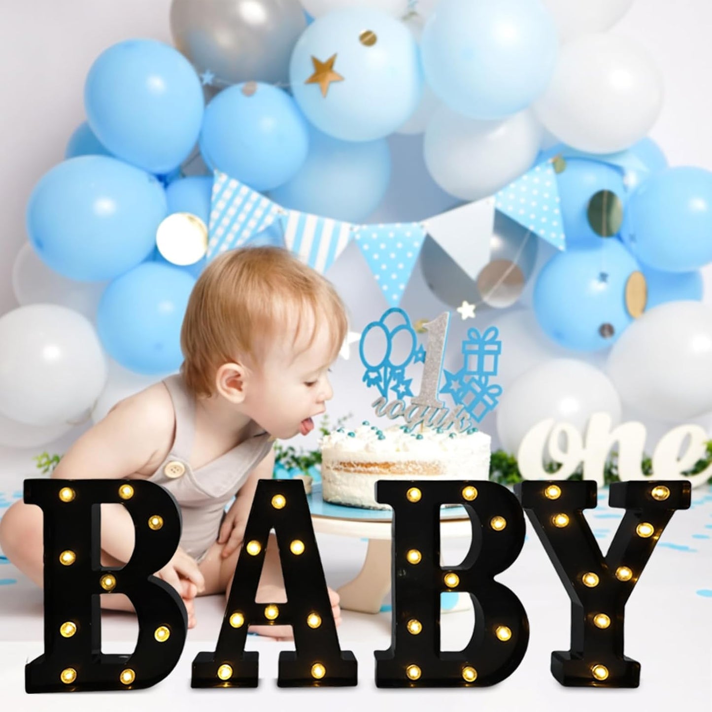 Led Marquee Letters, 8.58 Inch Black Light Up Letters, Small Led Letter Lights, Battery Powered Lighted Letterfor Table, Party, Birthday, Christmas Decor (Black, Letter &)