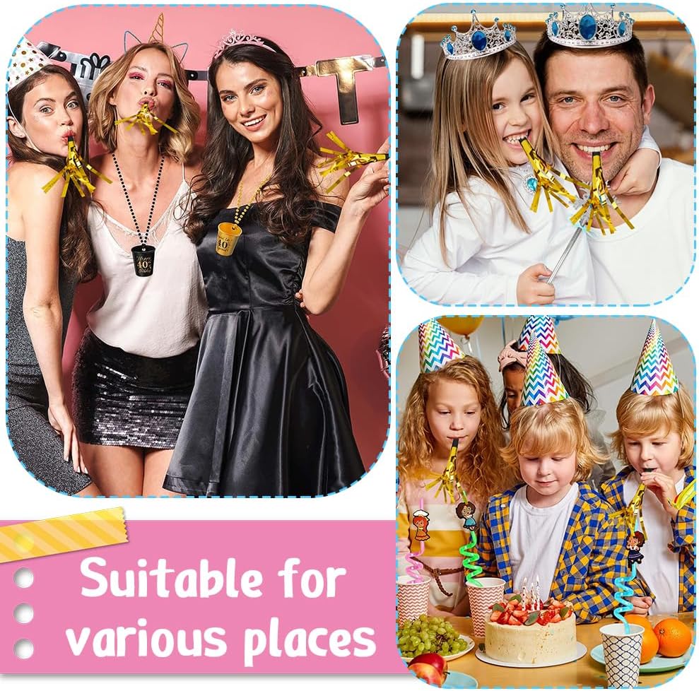 Party Blowers 24 PCS Gold Noise Makers Fun Party Favors Adult Birthday Party Favors Adult Party Favors Noise Makers for Sporting Events Party Whistles Birthday Horns New Years Party Halloween Party