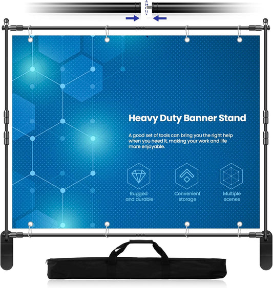 Jiang&Rong 10x8ft Photo Backdrop Stand Kit - Adjustable Telescopic Booth Background Stand with Step and Repeat Frame for Professional Photography, Trade Shows, Events