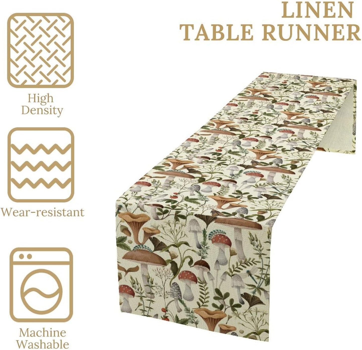 Mushroom Table Runner,Vintage Forest Flower Plant Print Table Runner for Kitchen Dining Table Home Party Decoration 13x90 Inch