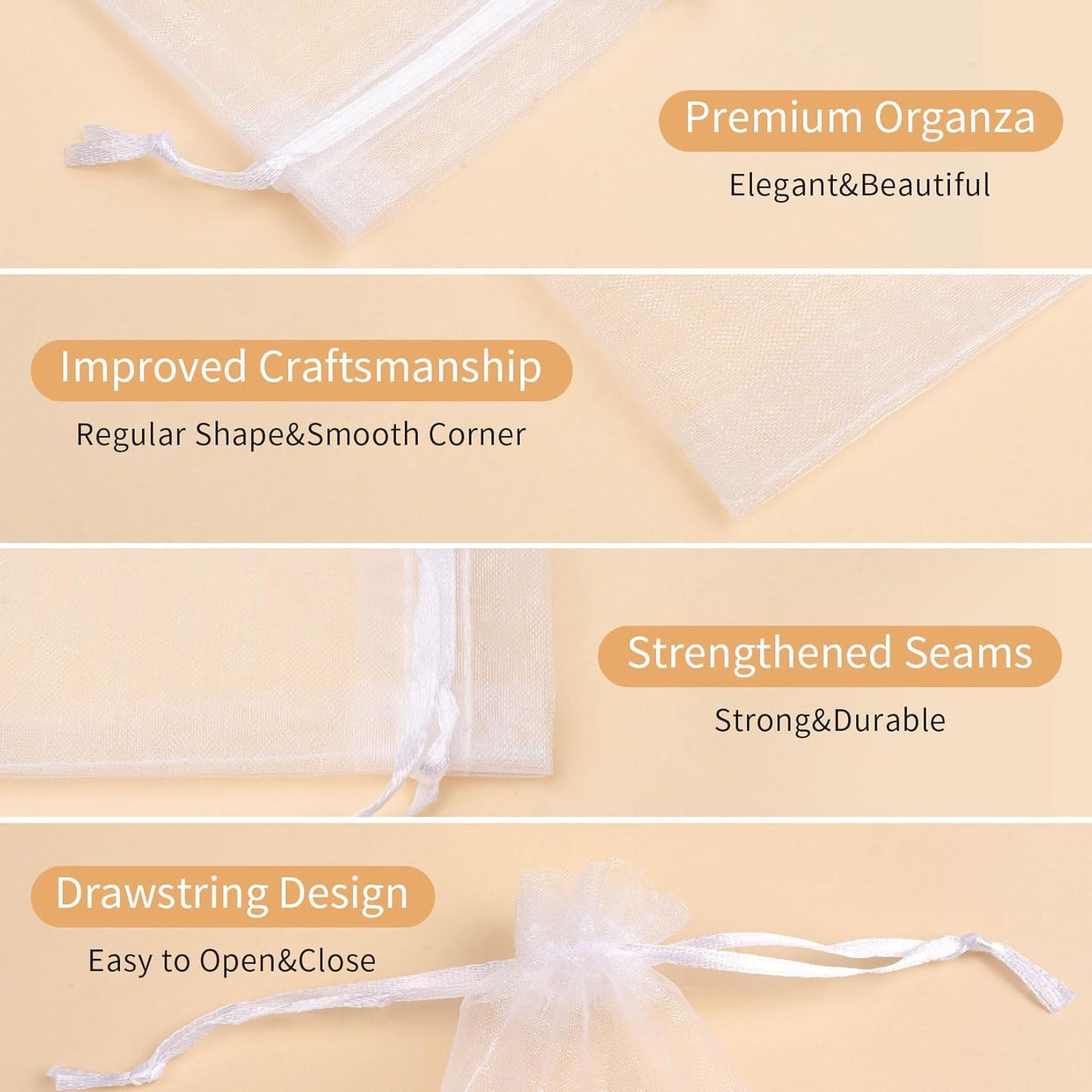 50 Pcs White Organza Bags 3x4 Inch, Small Mesh Gift Bags Drawstring Little Pouches for Party Favor Jewelry Candy