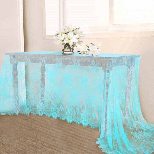 LuoluoHouse Lace Tablecloth Rustic Table Fabric Blue 60x120 Inch for Boho Wedding Bridal Shower Party Decoration Rectangle Overlay Long Vintage Embroidered Reception Table Cloth Decor