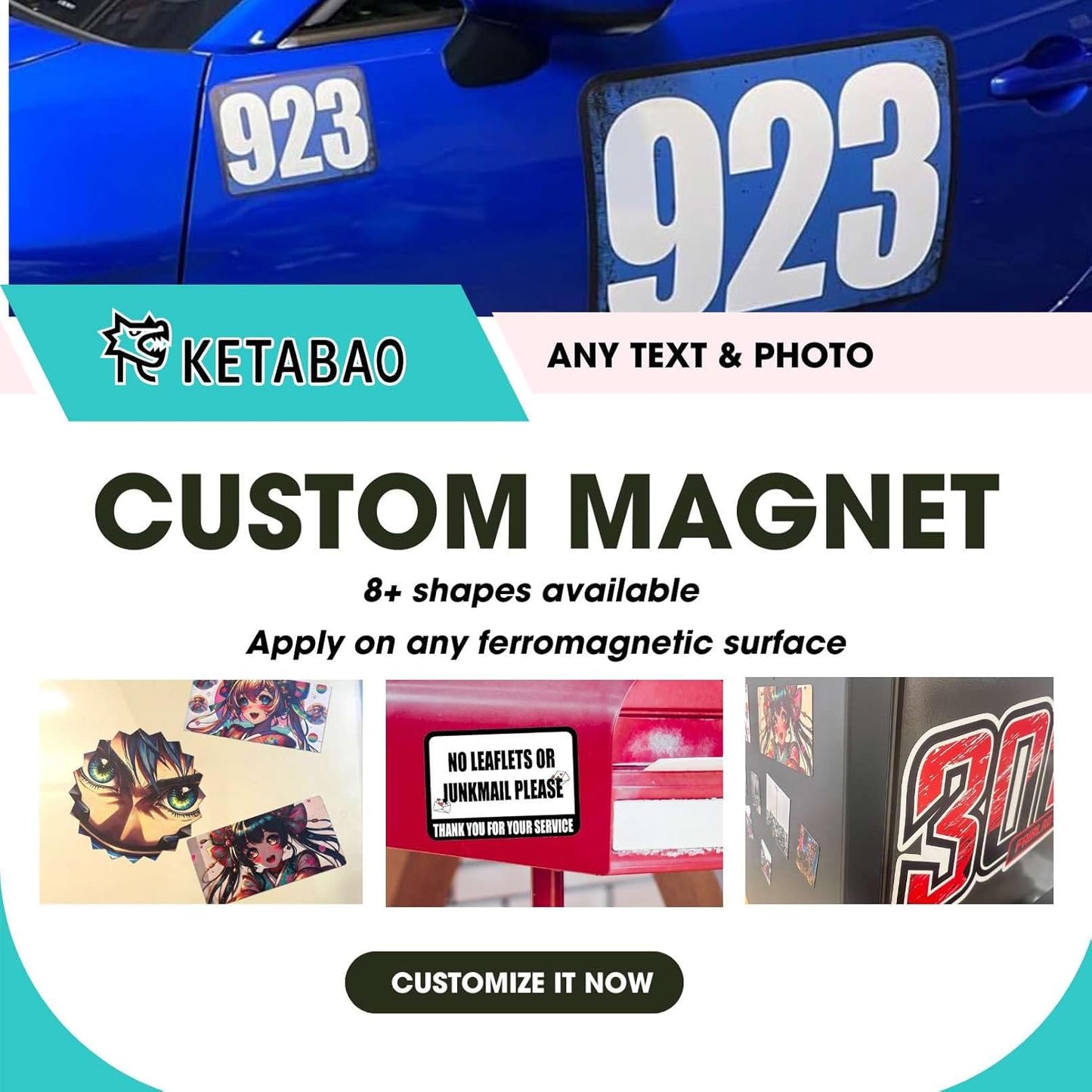 KETABAO – 6" Add Your Image Customize Rectangle Photo Magnets - Photo Fridge, Storage Cabinet and Car Decoration Magnets