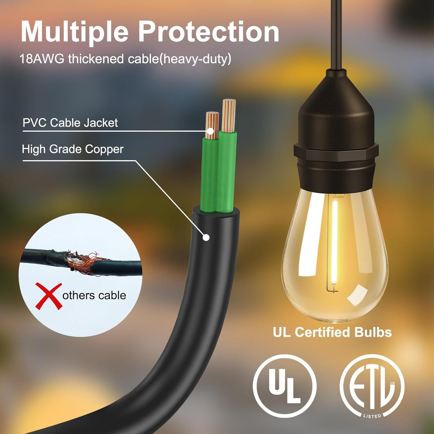 100FT Outdoor String Lights with 64+4 Bulbs (1.5FT Bulbs Spacing), Remote & Dimmer, Commercial Patio String Lights with 3 Mode Light & Timing, IP65 Waterproof, 100PC Mounting Ties for Outside