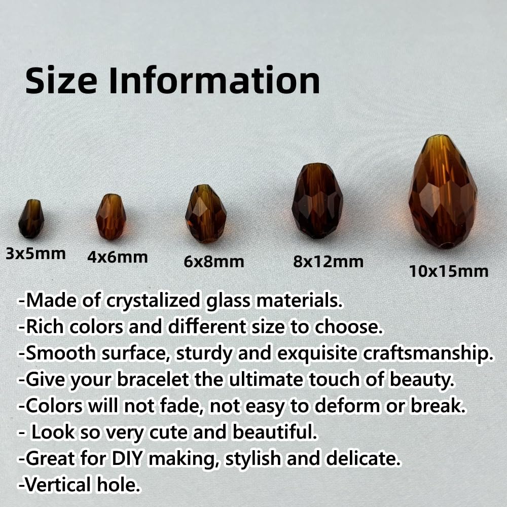 150pcs 4x6mm Teardrop Crystal Glass Beads for Jewelry Making, Faceted Vertical Hole Teardrop Glass Spacer Beads for Wind Chimes Bracelet Earring Necklace DIY Craft(Dark Amber)