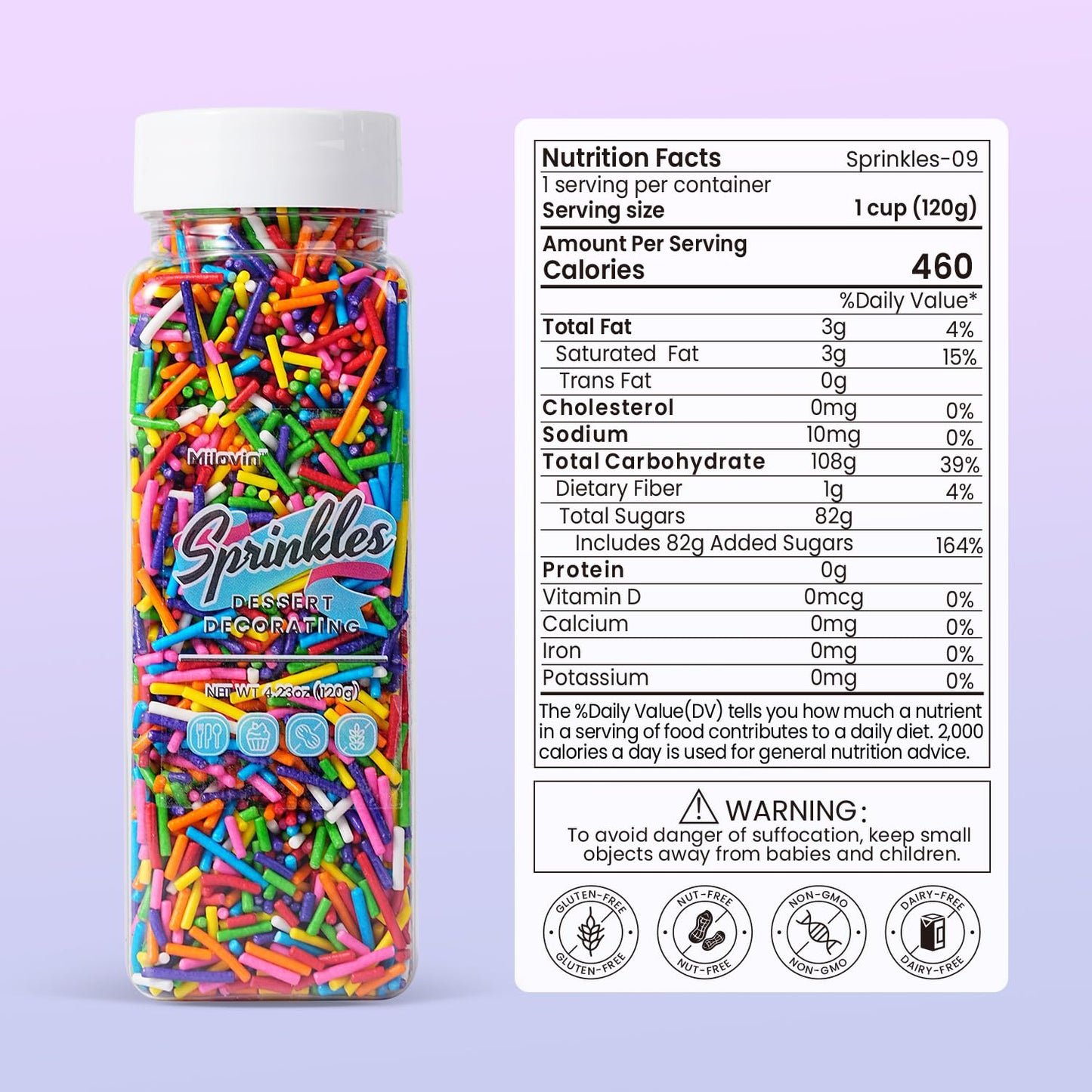 Edible Rainbow Sprinkles for Cake Decorating, 4.23oz Jimmies Sprinkles, Jimmies for Cookies, Cake Decorations, Ice Cream Toppings, Cupcakes(120g)
