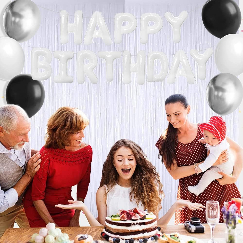 TONIFUL 2Pcs White Metallic Tinsel Foil Fringe Curtains,White Photo Booth Backdrop Streamer Curtain Photo Booth Props for Bachelorette Party,Birthday,Graduation,Christmas Decor(6.6ft x 9.9ft)