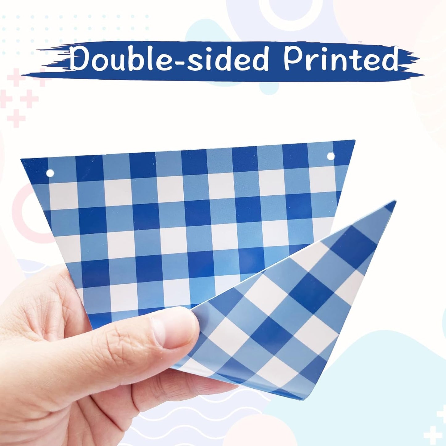 2 Pieces Blue Checkered Flags Banner, Double Sided Blue and White Gingham Bunting Garland for Summer BBQ Picnic Wedding Baby Shower Birthday Party Decorations Supplies
