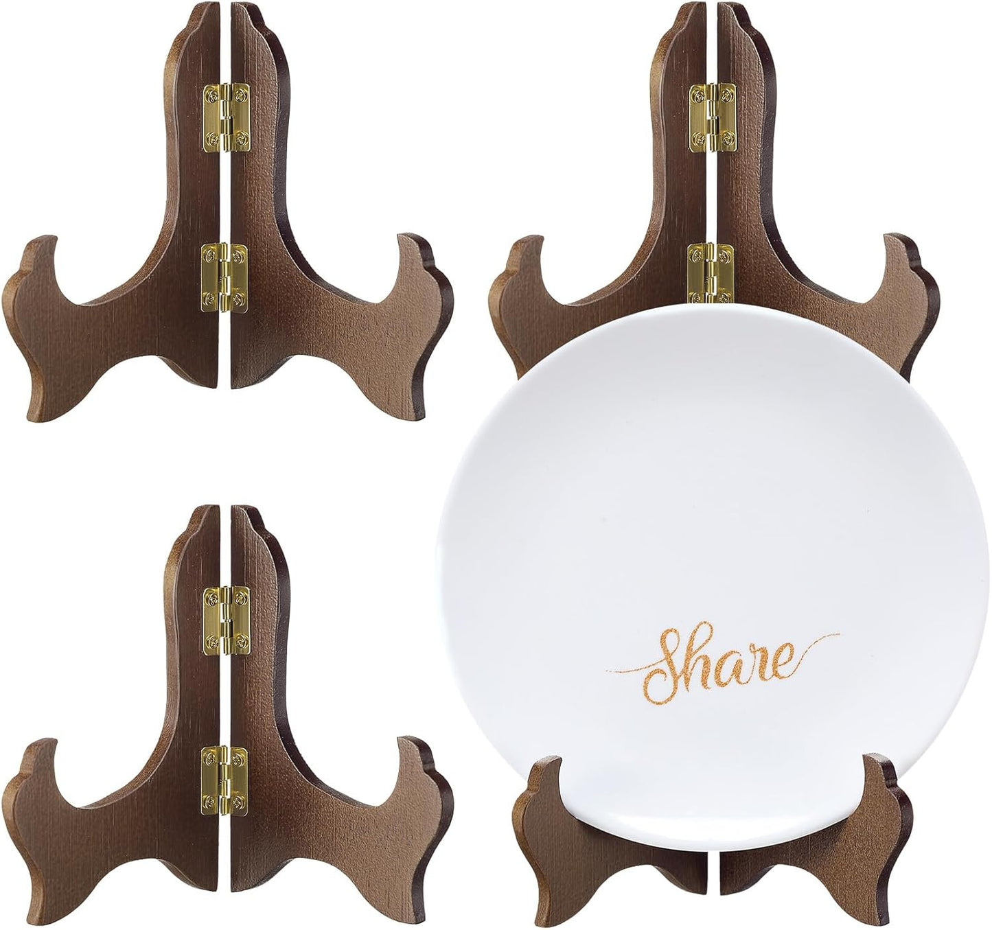 Tatuo 4 Packs Wooden Display Stand Decorative Plate Stands for Display Picture Frame Holder Easels(Brown,4 Inch)