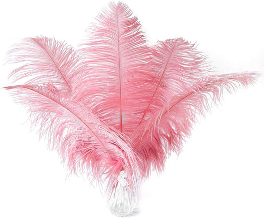 12pcs Natural Lotus Pink Ostrich Feathers 12-14inch (30-35cm) for Wedding Party Centerpieces，Flower Arrangement and Home Decoration.