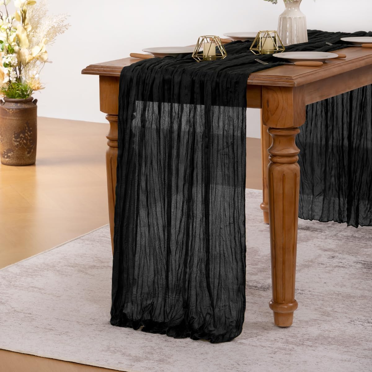 MLMW Halloween Table Runner Cheesecloth Black Boho Gauze Cheese Cloth 160 inch Rustic Sheer Table Runner 13.3ft for Party Wedding Baby Bridal Shower Birthday