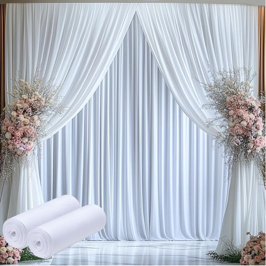 10ftx15ft Wrinkle Free White Backdrop Curtain, 2 Panels 15FT Height White Wedding Backdrop Drapes, Silky Polyester Back Drop Cloth for Birthday Photography Background Party Backdrop Draping