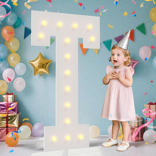 4FT Marquee Light Up Letters - Large Marquee Letters 4 Feet Tall for Birthday Party Decorations, Big Letter for Wedding Event Marry Me Baby Shower Bridal Shower, Letter T
