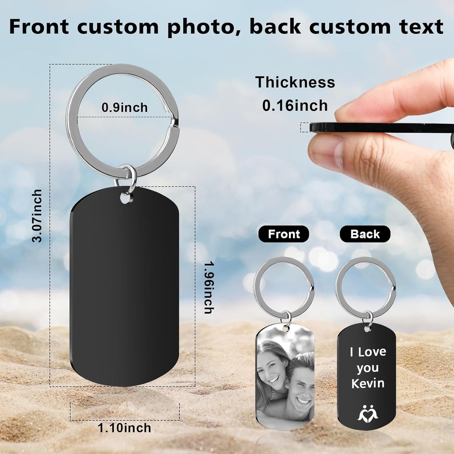 Personalized Keychain with Engraved Photo & Text Customized Custom Gift for Boyfriend, Girlfriend Valentine's Day gift