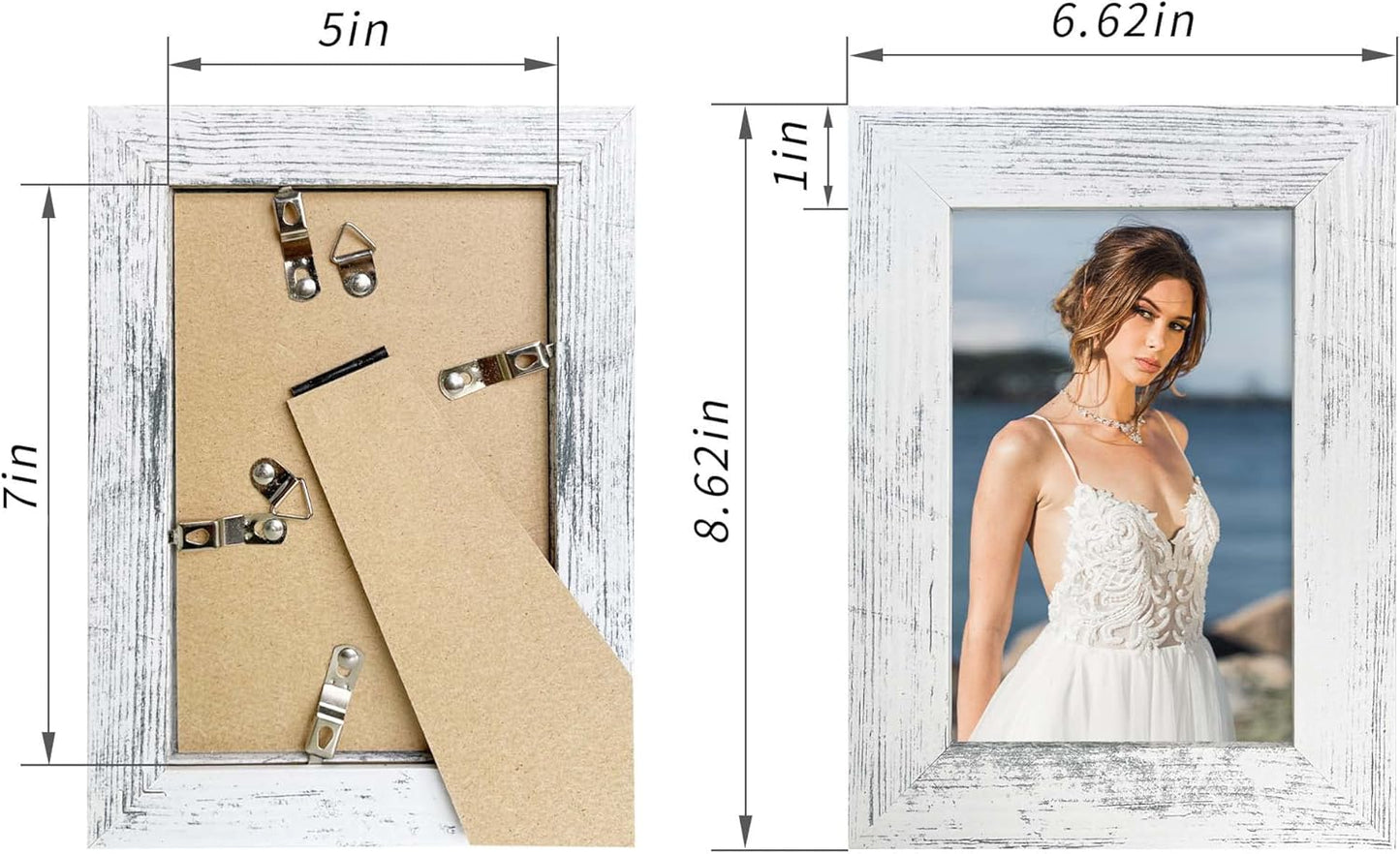 5x7 Picture Frame Set of 4, High Definition Glass Distressed White Frame, 5 x 7 Wood Photo Frames for Tabletop Display and Wall Mounting