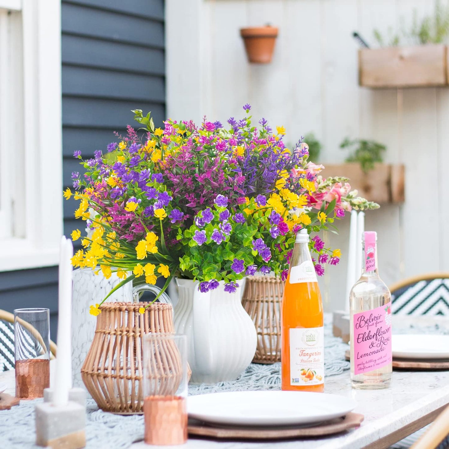 20 Bundles Artificial Flowers Outdoor UV Resistant No Fade Fake Plants Faux Plastic Shrubs for Garden Patio Porch Window Box Home Wedding Farmhouse Hanging Décor