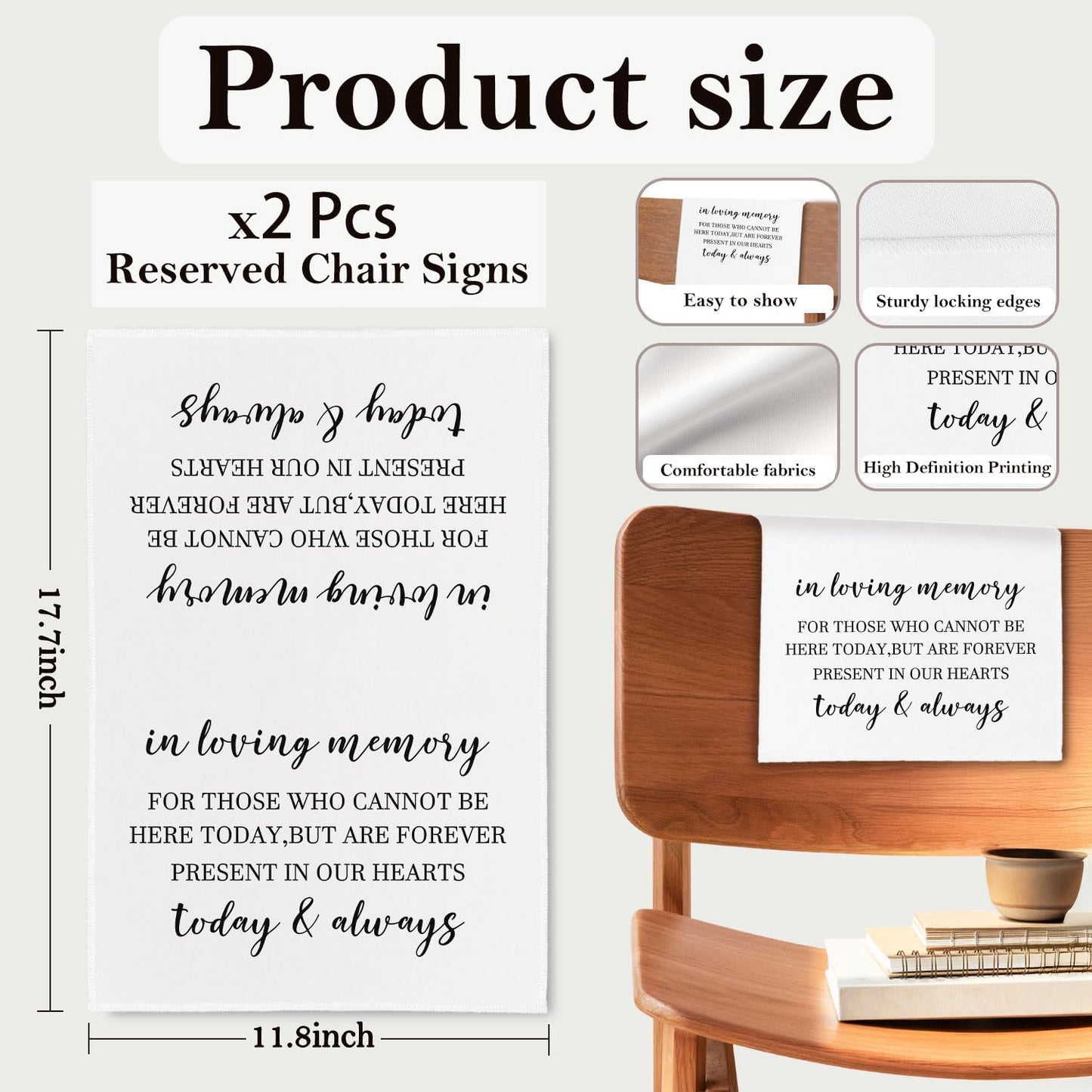 In Loving Memory Wedding Sign, Reserved Memorial Chair Signs Pew Cloths Seating Placeholder, Wedding Decorations for Reception Event Celebrations (2 Pcs, today & always)