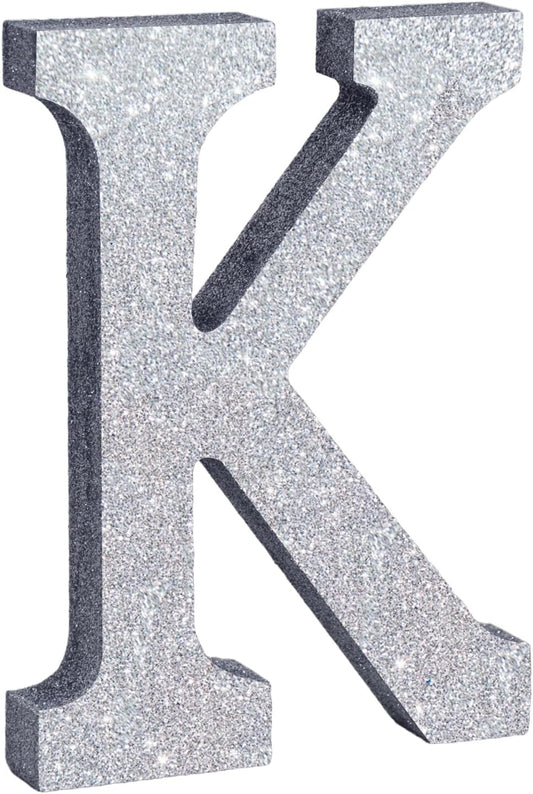 TONIFUL 8 Inch Silver Glitter Letter K Table Centerpiece A-Z Silver Birthday Party Decorations,Silver Alphabet K for Birthday,Chrismas,Graduation,Bridal Shower,Wedding,Anniversary Party Supplies