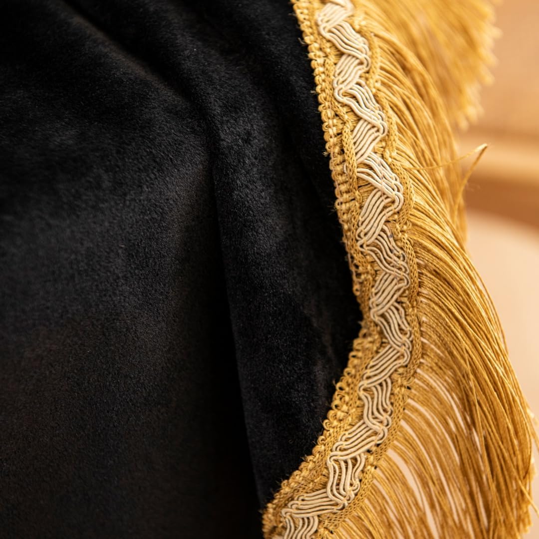 F-CHU Luxury Black Tablecloth Thickset Velvet Tablecloth with Beautiful Gold Tassels Table Cloth for Home Decor Wedding, Party, Banquet and Events 60x86-Inch