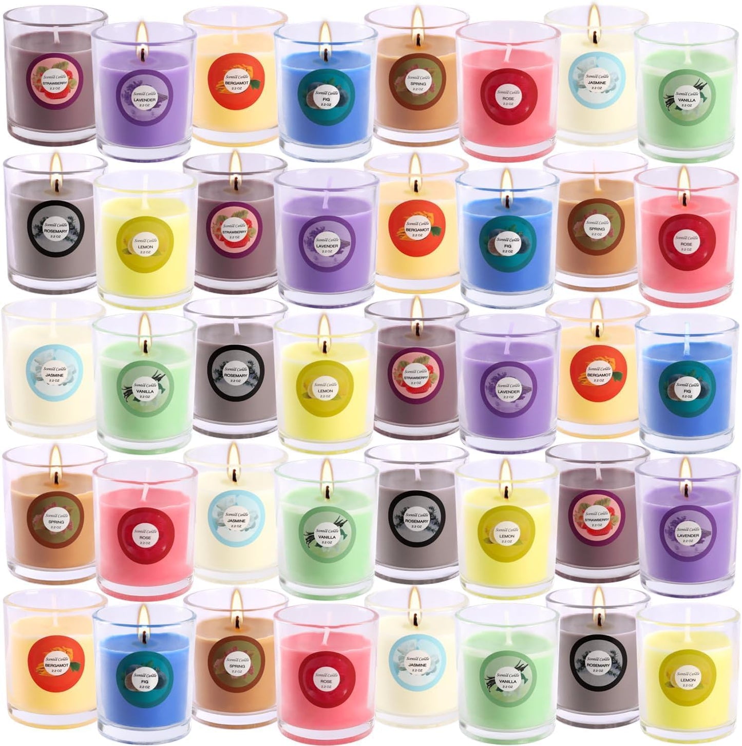 Scented Candles, Jasmine, Rose, Vanilla, Bergamot, fig, Lavender, Lemon, Spring,Strawberry, Rosemary, Aromatherapy Candles,Soy Wax Glass Jar Candle - 40 Pack