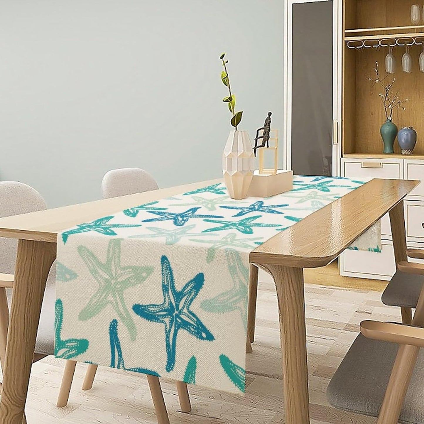 Starfish Plaid Table Flag Green Plaid and Marine Life Starfish Kitchen Table Flag Suitable for Birthday Party Restaurant Decoration Outdoor Picnic 13x36 Inch