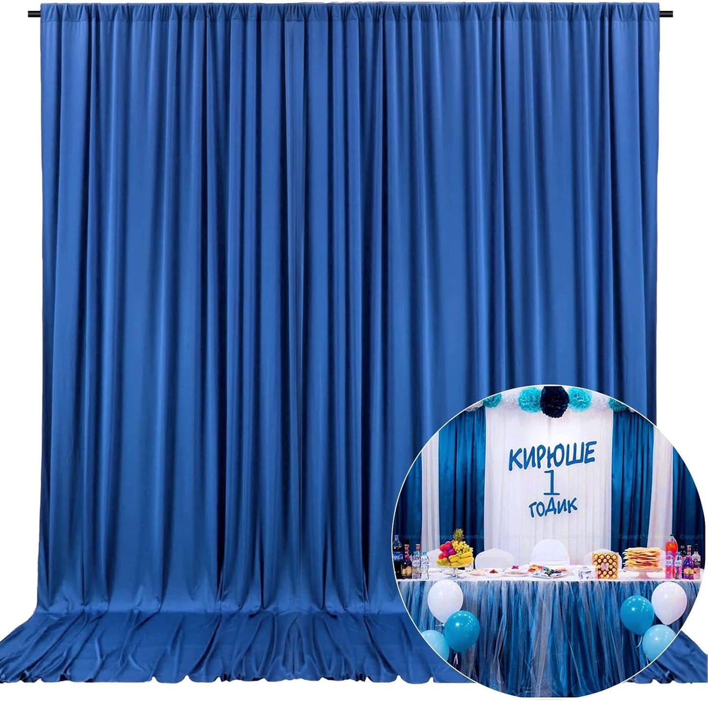 10 x 10 Feet Blue A Backdrop Curtain for Partie, Background Curtains for Photoshoot, Birthday, Wedding, Halloween, Thanksgiving, Christmas Day, New Year Party Decorations 5Ft x 10Ft, 2 Panels