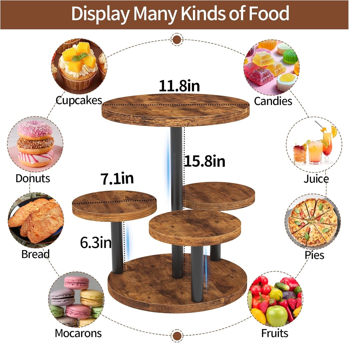 Cupcake Stand, 2 Pack Rotatable Cupcake Stand for 50 Cupcakes, Wood Cake Stand Cupcake Tower, Rustic Dessert Table Display Set Tiered Tray Stand, Round Serving Tray for Party Wedding Birthday