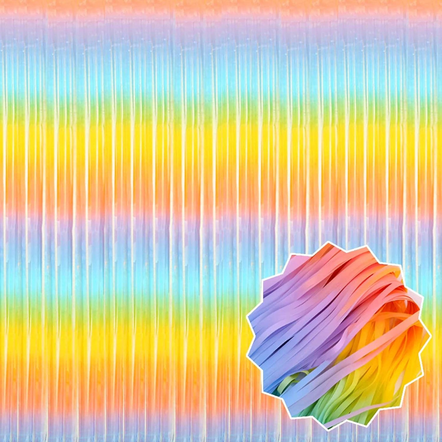 3 Pack Light Rainbow Foil Fringe Curtains Backdrop, 3.28 x 9.8 Ft Metallic Streamers Tinsel Curtains Background for Photo Booth, Birthday, Halloween, Christmas, New Year Party Decorations