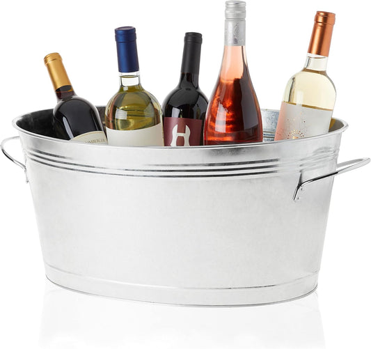 True Galvanized Tub, Large Ice Buckets for Parties, Beverage Cooler for Beer, Wine, Soda, Bottled Water, Rustic Beverage Tub, Drink Bucket for Indoor & Outdoor Party, 6.3 Gal (23.8 Liters), Set of 1