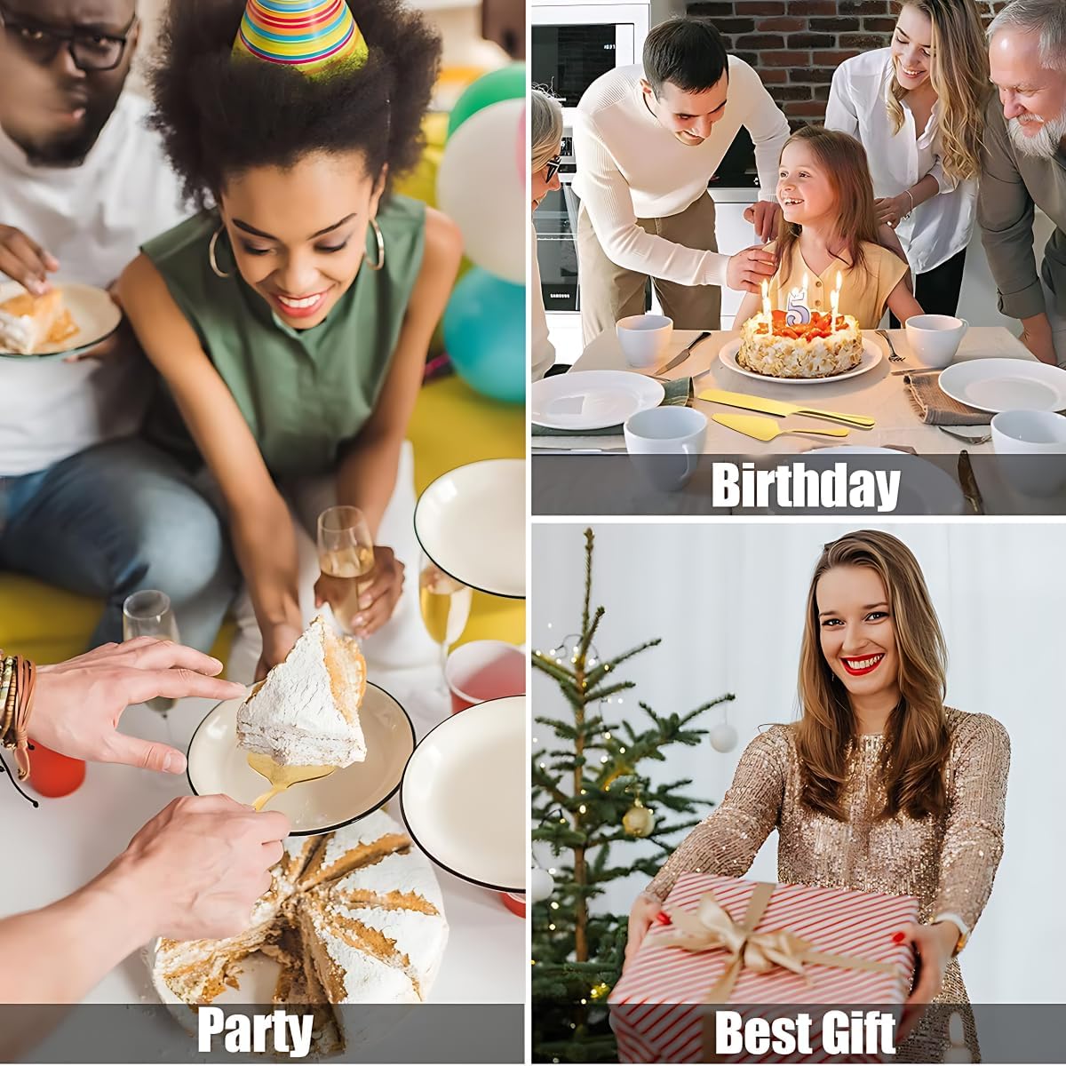 Stainless Steel Cake Server Pack of 10 Hammered Pie Holder Transfer Triangular Spade Spatula Serrated Edge for Pizza Cake Baking Safe in Dishwasher (Gold)