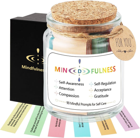 Mindfulness Jar Motivational and Inspirational Cards with 90 Daily Affirmations Anxiety Relief Relaxation Self Care Fathers Gifts for Dad Father Man Women Office Desk Accessories for Work