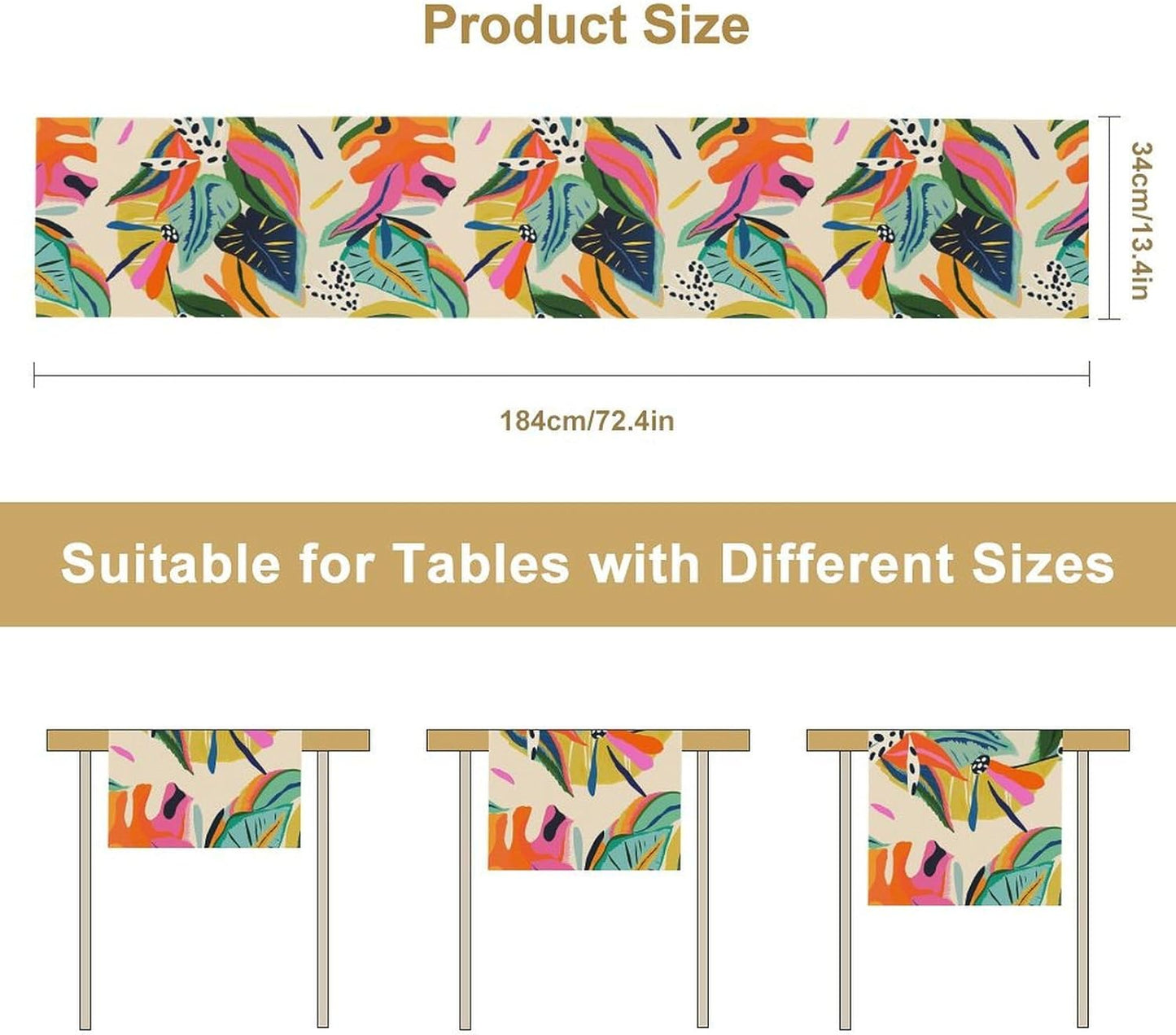Colorful Flower Table Runner,Abstract Flower Blossom Botanical Pattern Print Tablecloth Burlap for Hotel Indoors Outdoor Dining Room Kitchen Table Decor, 13x36in