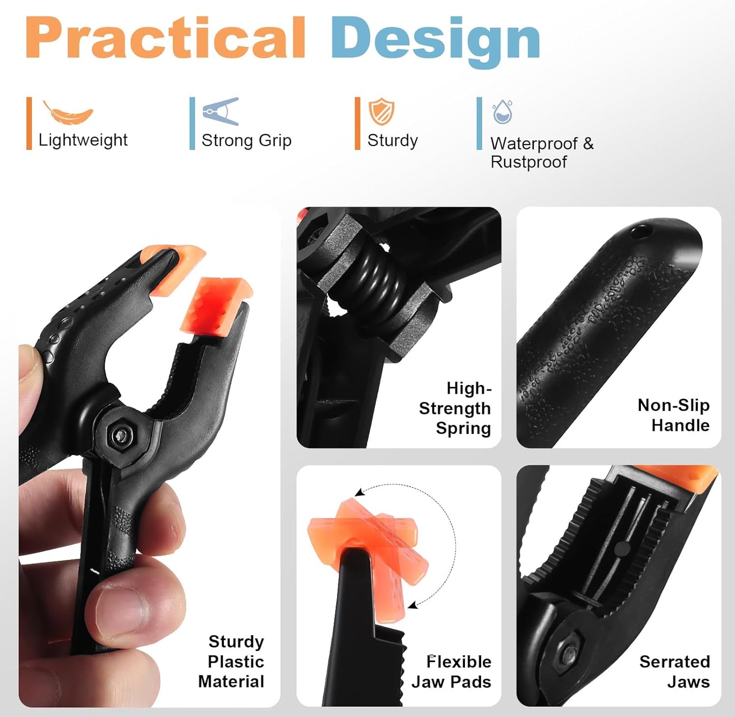 10 Pcs Spring Clamps, PureGuard 4.5 Inch Large Plastic Spring Clips Clamps Heavy Duty Woodworking Clamps for Crafts Balloon Arch Photography Backdrop Stand Pool Cover Clips