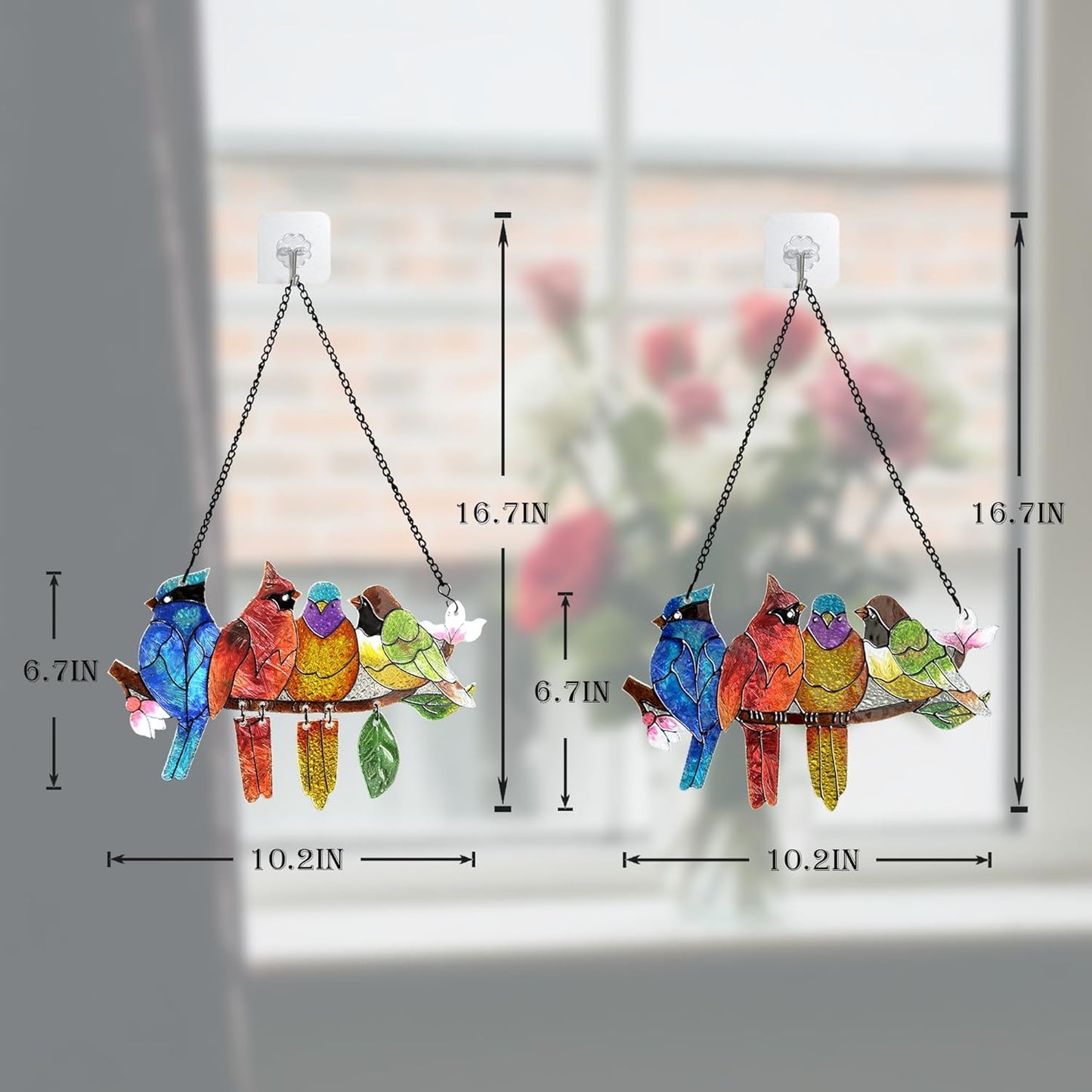 2 Pack Stained Glass Window Hanging - Hummingbird Decorations Suncatcher Hand-Painted Double Sided Birds on A Branch Sun Catcher for Window Home Decor Gifts for Mom,Bird Lovers