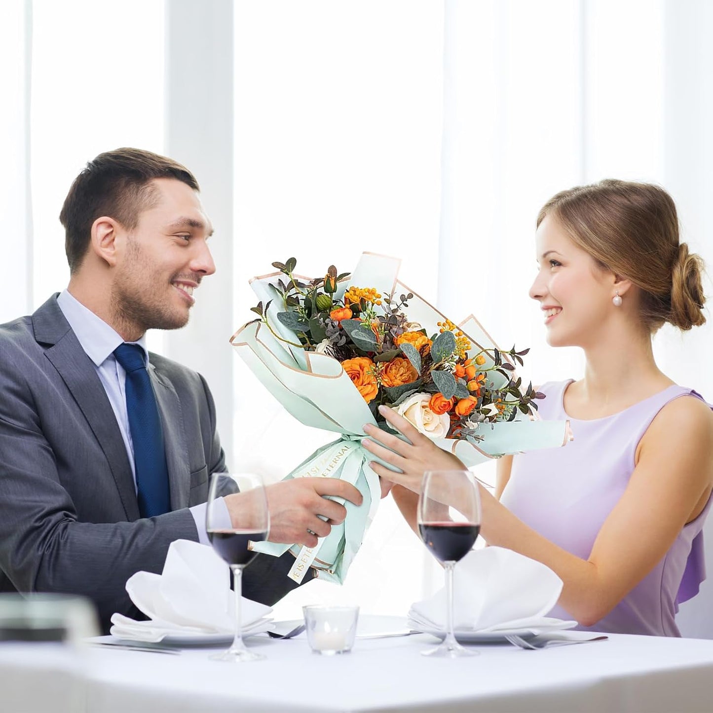 NESCCI 20 Sheet Flower Wrapping Paper - Waterproof Floral Bouquet Wrapping Paper, Florist Supplies Packaging Paper for Wedding Birthday Gift DIY (Light blue)